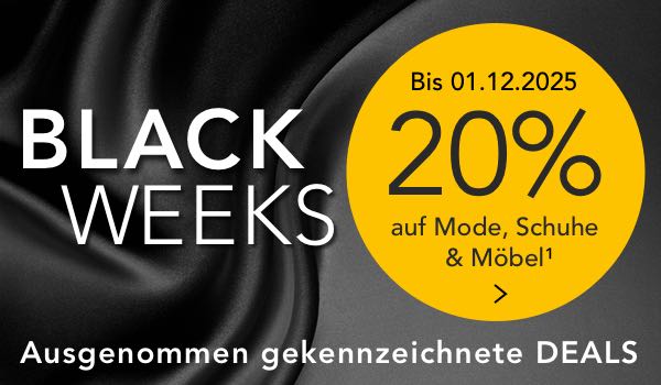 Bild: Black Weeks – Bis 01.12.2025 20% auf Mode, Schuhe und Möbel